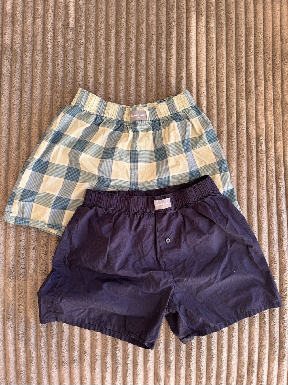 Goodfellow & Co Cream & Blue Plaid and Navy Boxer Shorts - 2 Pack